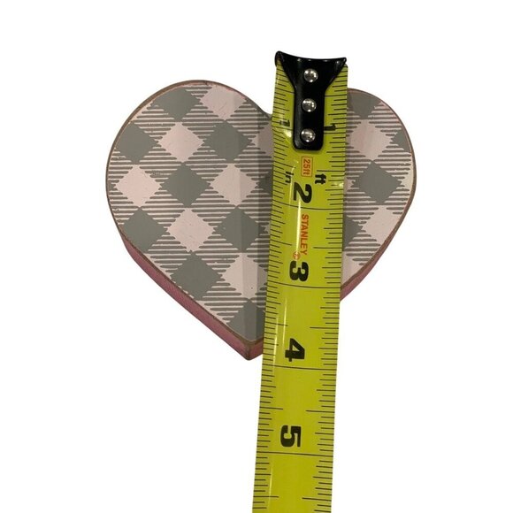 Rustic Heart Pink Plaid Heart 4" Freestanding Tabletop Decor Gift Valentine Love - Picture 3 of 5